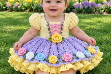 Yellow Rose Baby Dress Set Crochet Pattern