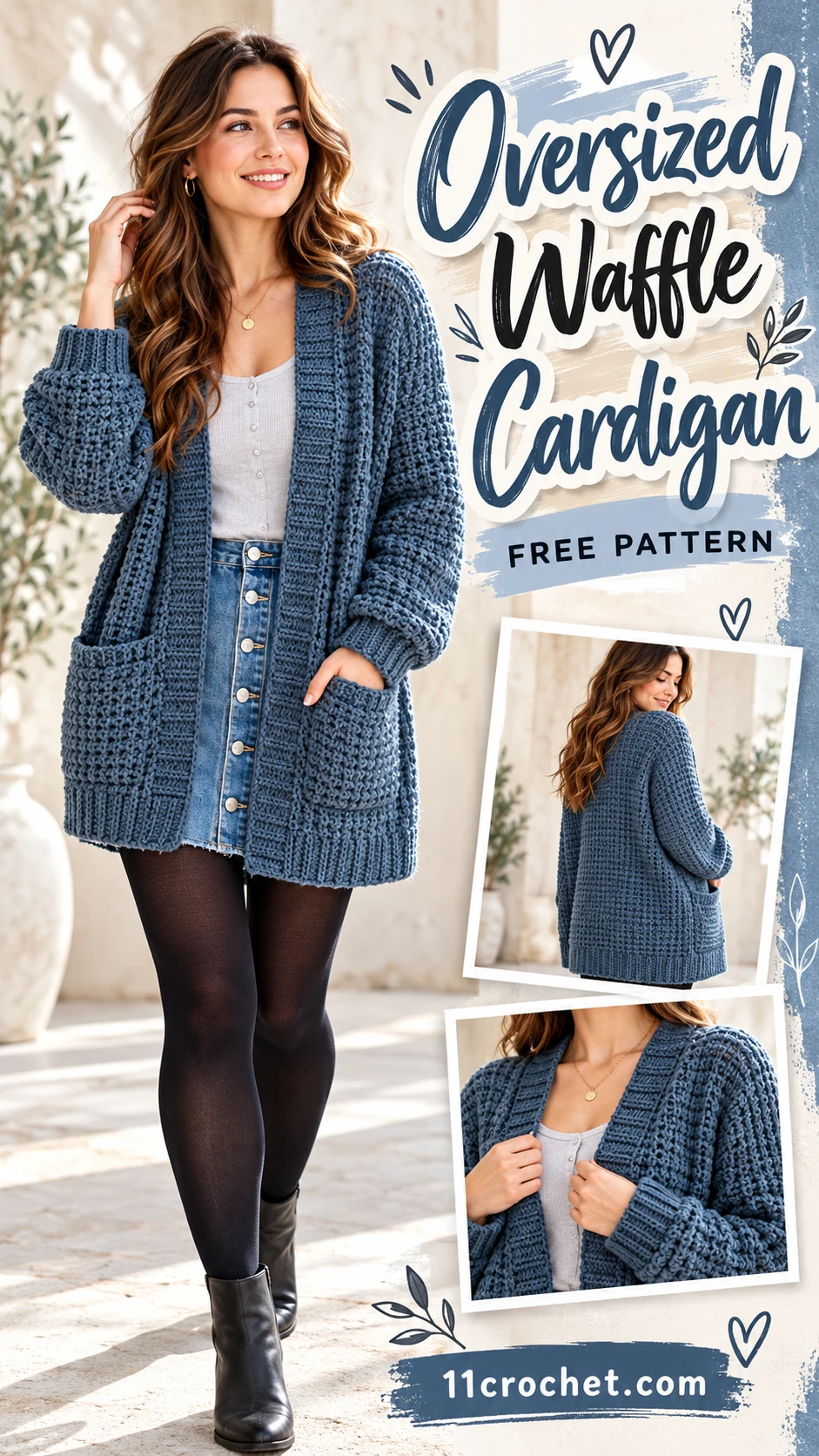 Oversized Waffle Cardigan: AI-generated Pinterest inspiration with matching garment detail views