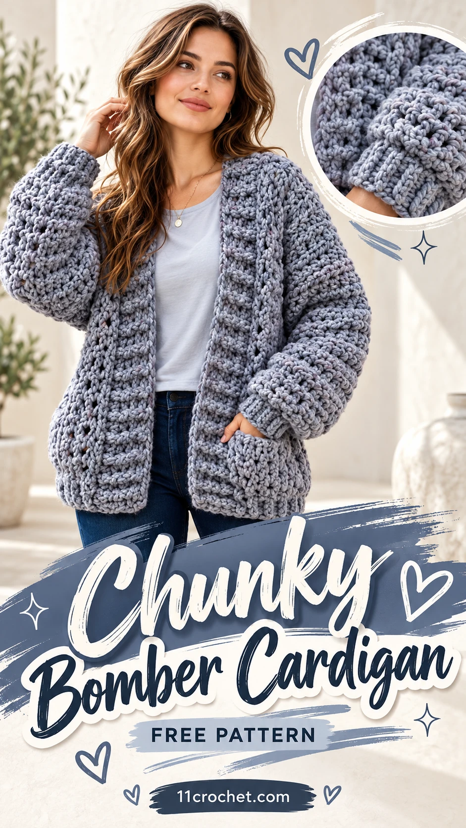 Chunky Bomber Cardigan: AI-generated Pinterest inspiration with matching garment detail views