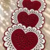 Burgundy Heart Lace Table Runner Crochet Pattern