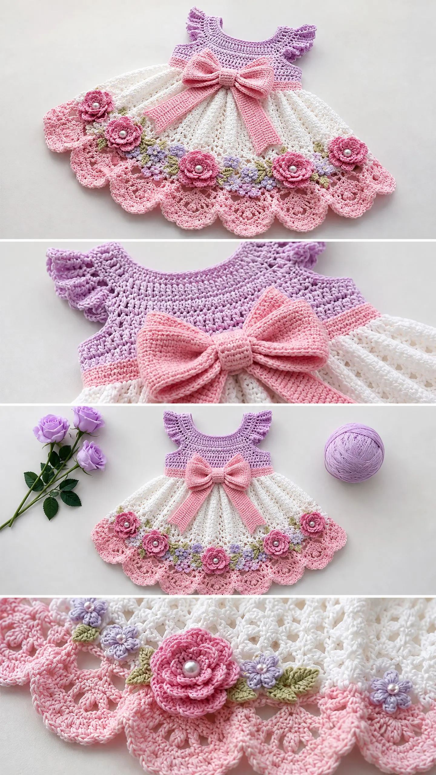Lavender Rose Bow Dress Crochet Pattern