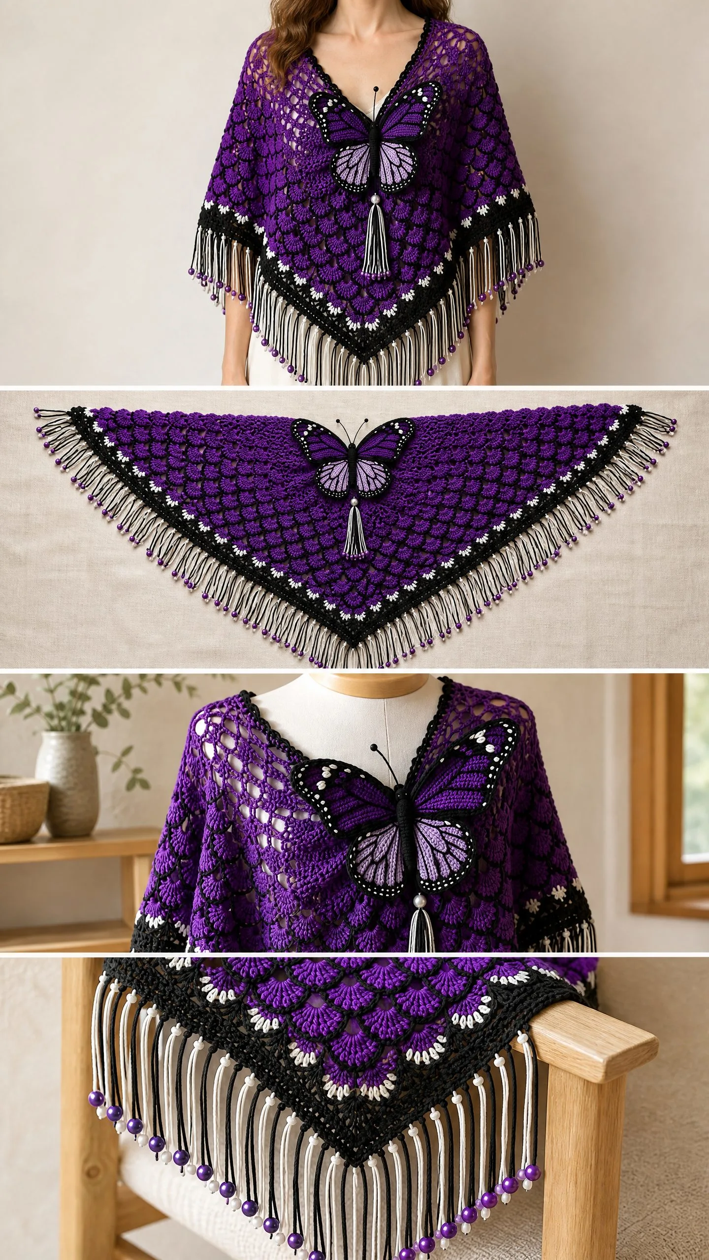 Purple Monarch Butterfly Shawl Crochet Pattern