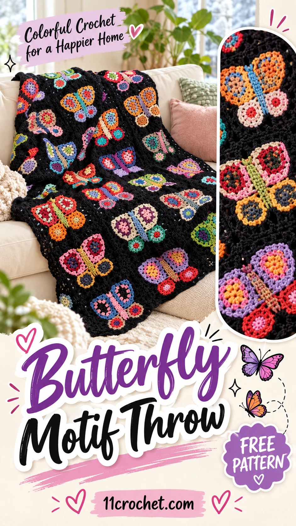 Butterfly Motif Throw: AI-generated crochet blanket inspiration pin