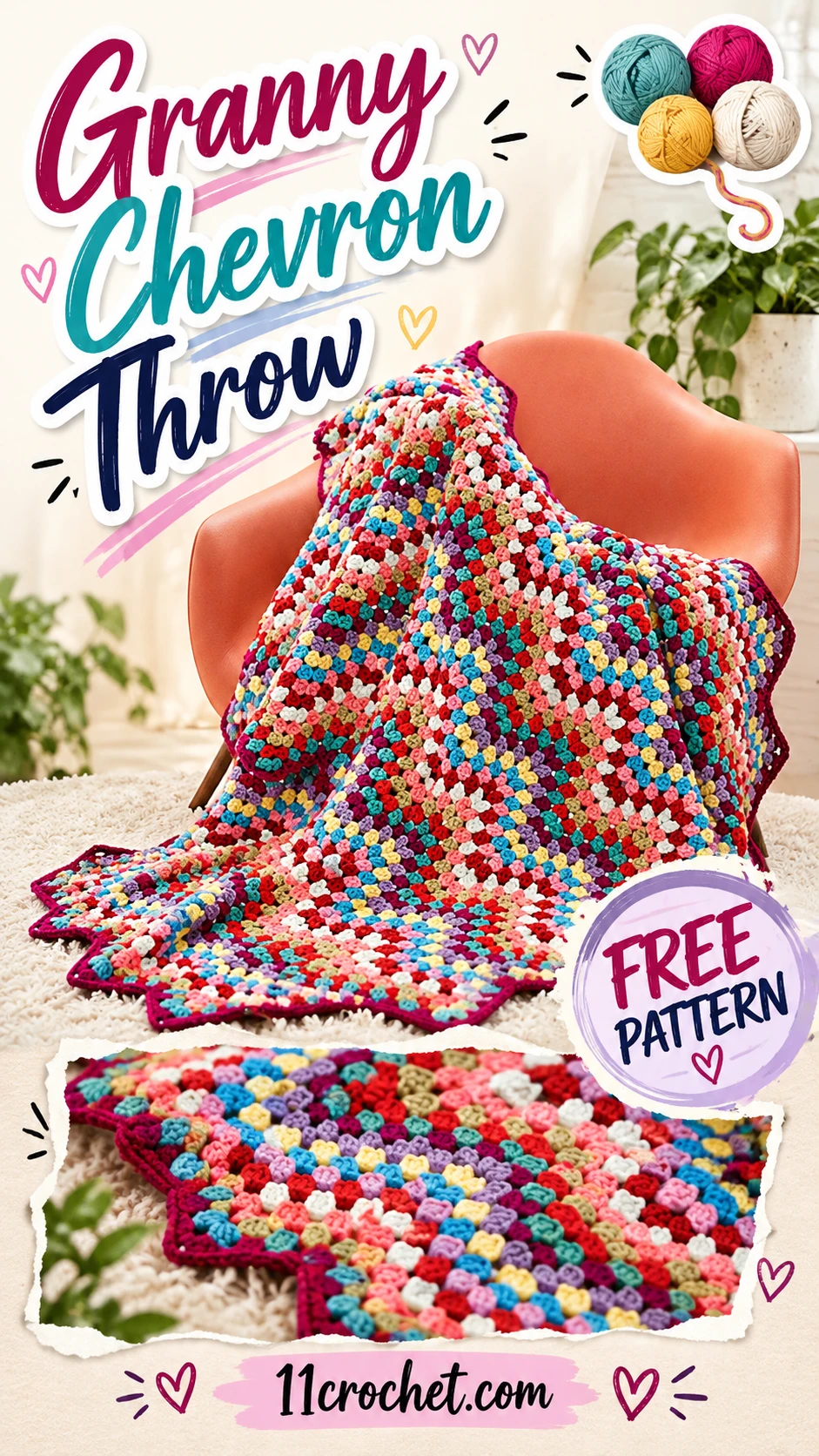 ThrowBack Granny Chevron: AI-generated crochet blanket inspiration pin