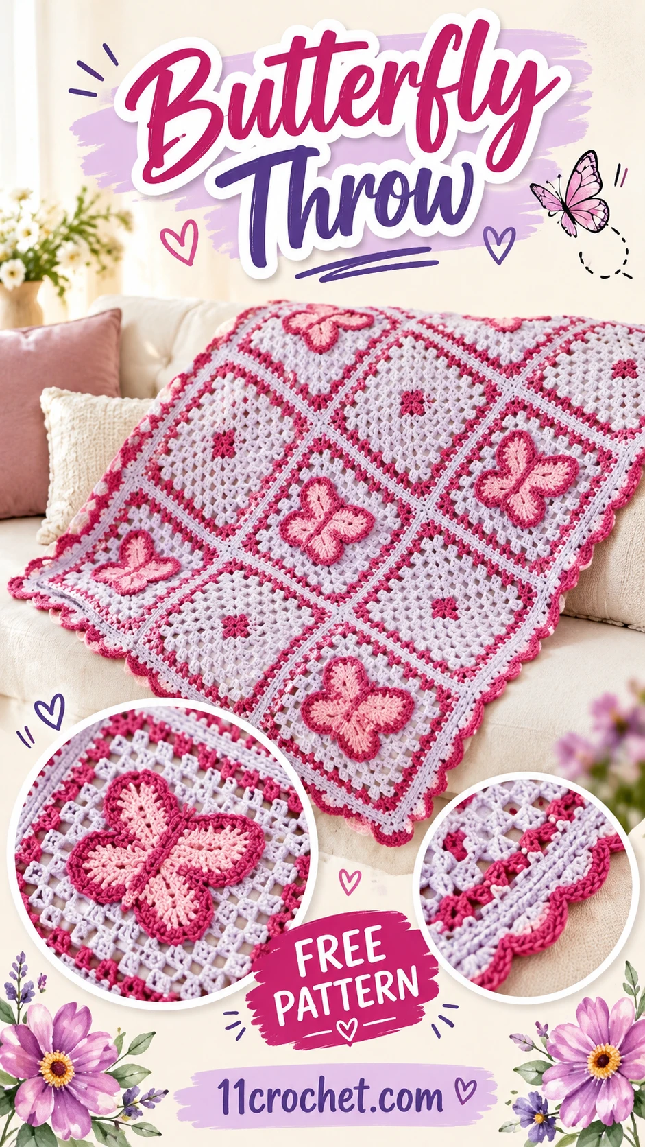 Butterfly Throw with a Watercolor Border: AI-generated crochet blanket inspiration pin