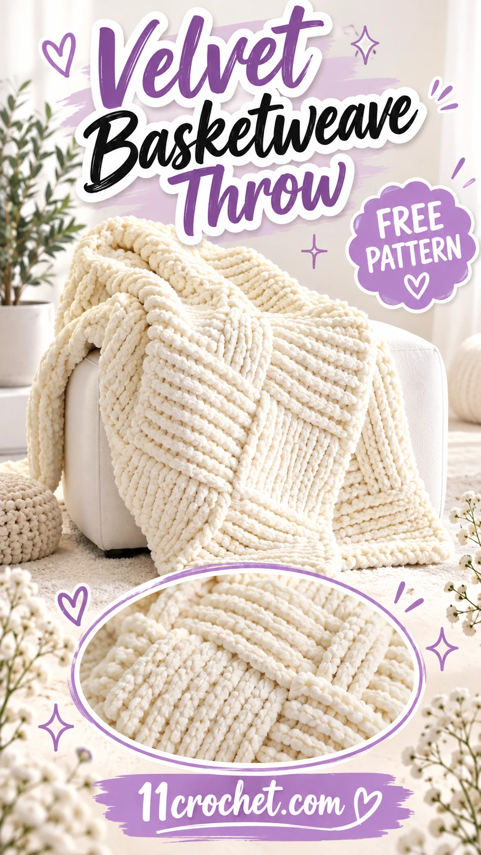 Giant Basketweave Velvet Throw: AI-generated crochet blanket inspiration pin