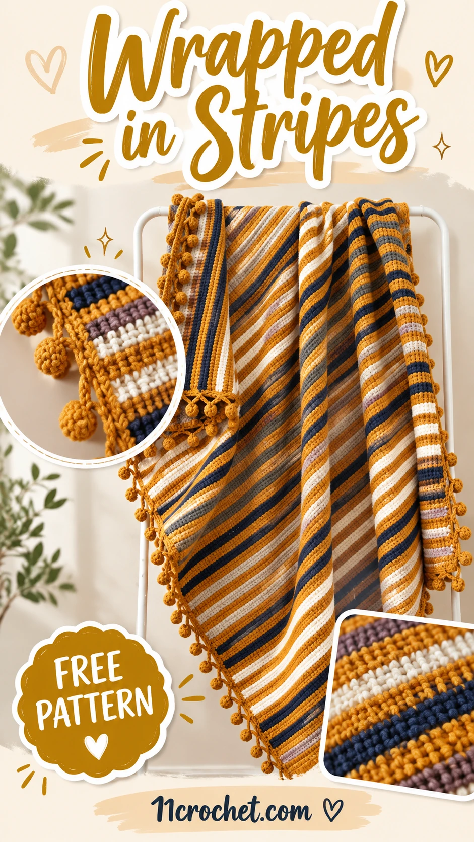 Wrapped in Stripes Tunisian Blanket: AI-generated crochet blanket inspiration pin