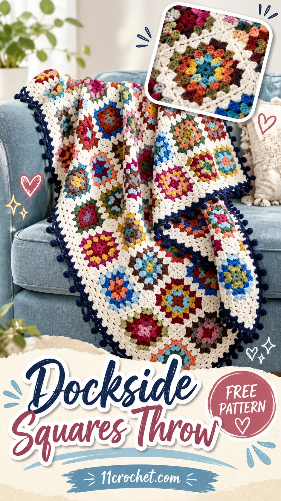 Dockside Squares Throw: AI-generated crochet blanket inspiration pin