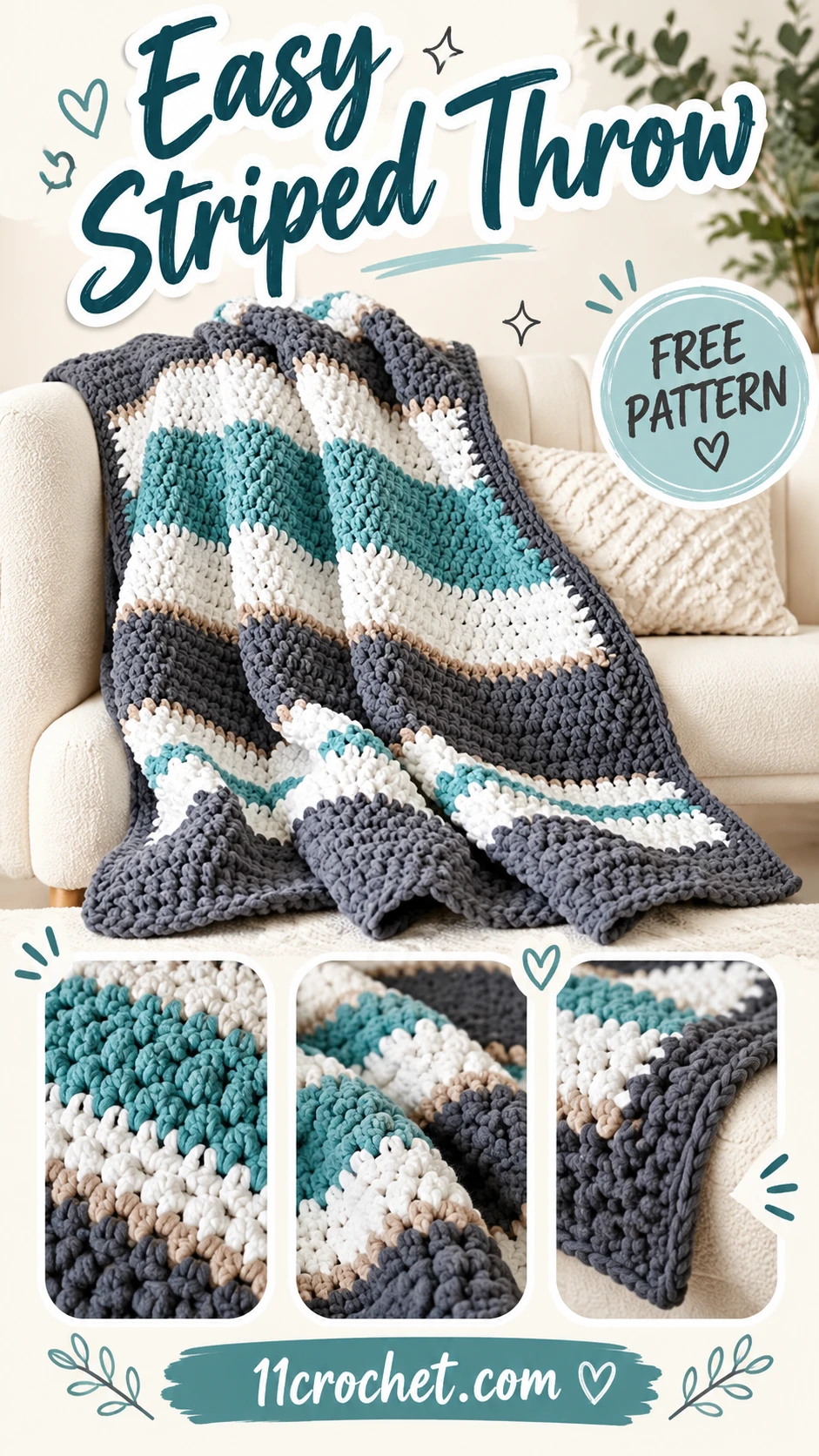 Easy & Fast Striped Throw: AI-generated crochet blanket inspiration pin